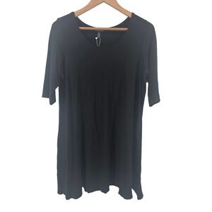 Eileen Fisher Viscose Jersey Elbow Sleeve Tunic Top Black L/G NWT